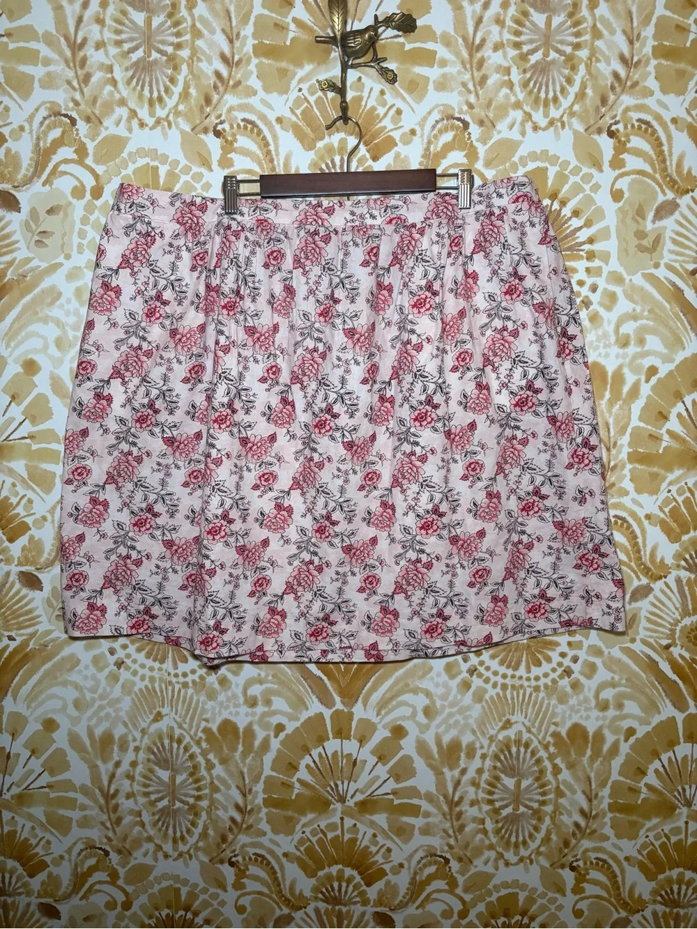 Floral Pull-On Skirt Pink Cottagecore A-Line Elastic Waist Feminine Summer Skirt - Picture 3 of 6